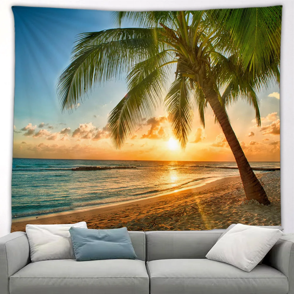 Island Beach Tapestry Coconut Tree Hawaiian Landscape Tropical Ocean Outdoor Poster Nature Landscape Wall Hanging Home Art Decor