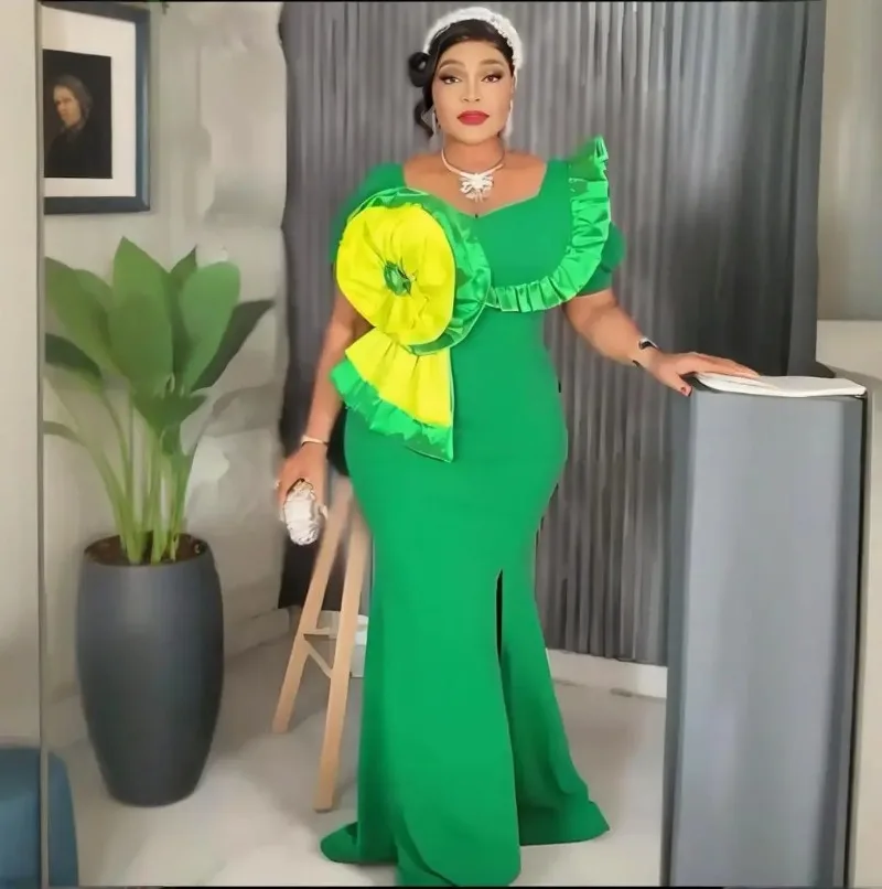 

Plus Size African Party Dresses for Women Dashiki Flower Bodycon Slit Long Dress Elegant Turkey Muslim Wedding Evening Gown