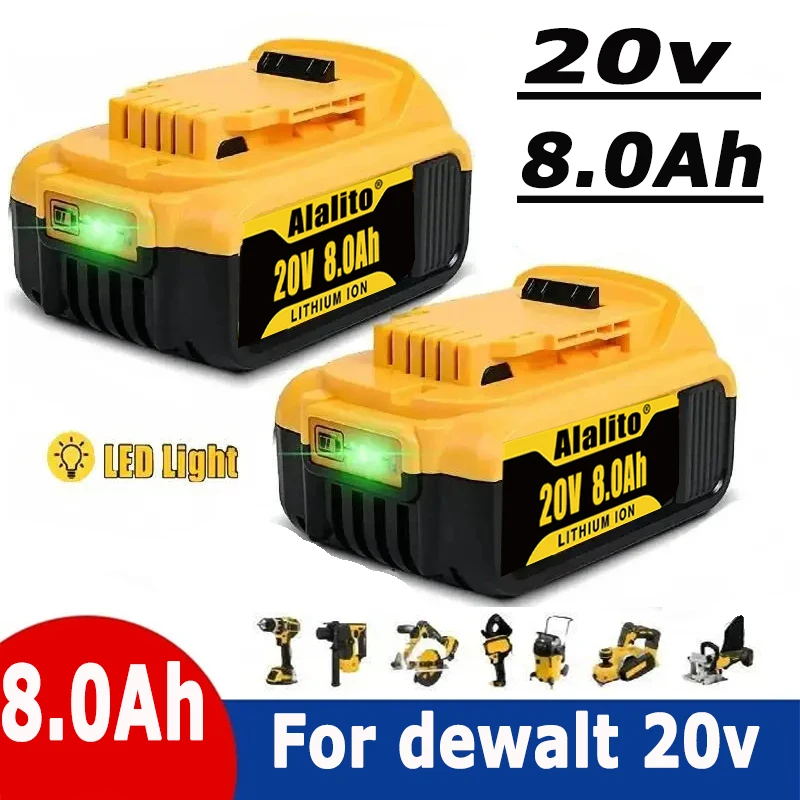 For dewalt 20V 8.0Ah Rechargeable battery for Dewalt Cordless screwdriver drill Screw gun wrench impact batteries DCB200 DCD790