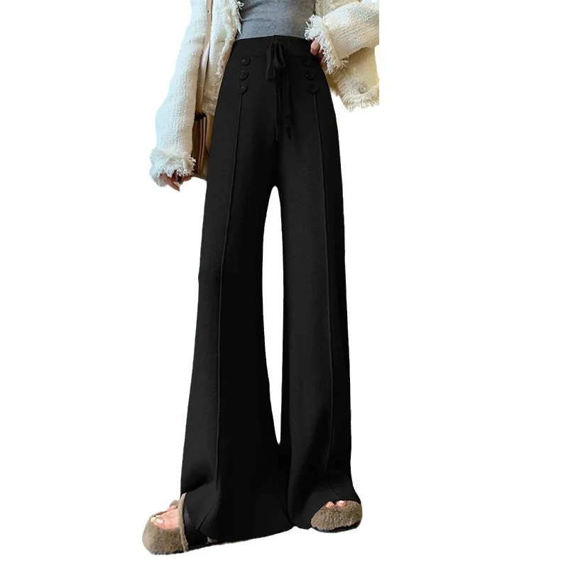 

Women Long Pants Casual Wide Leg Elastic Waist Pant Female Straight Knitted Trousers 2024 Sports Pants Loose Straight Pants Q182