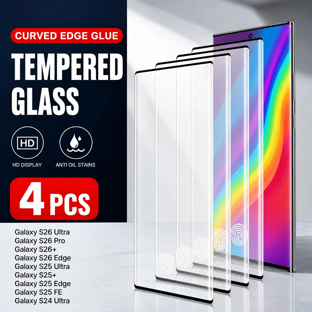 4PCS HD Tempered Glass Screen Protector For Samsung Galaxy S26 S23 S25 Ultra S24 S22 S21 S20 Plus S25 S24 FE