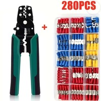 280Pcs Spade Crimp Terminal Connector Kit With 4-in-1 Wire Stripper Copper Contact Crimp Termination Insulated Cable ConnectorsF