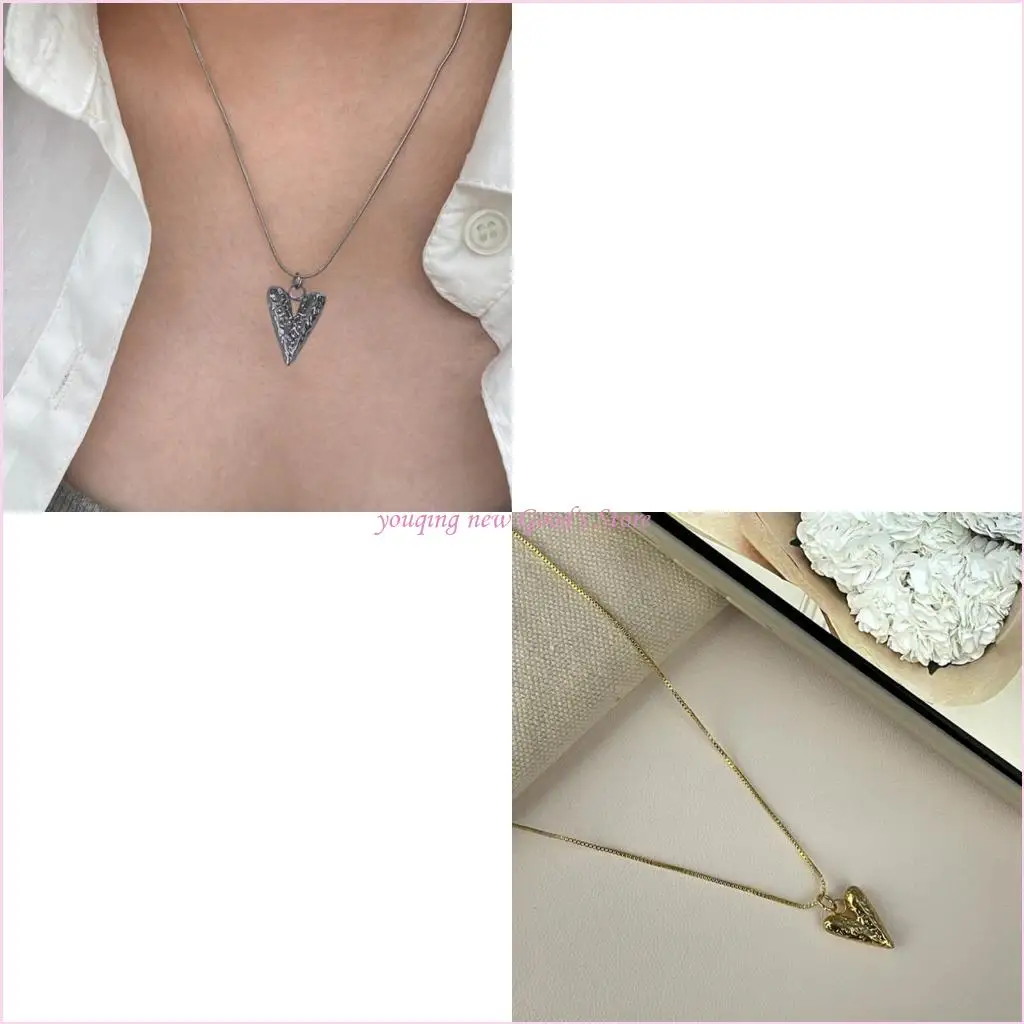 57QA Stainless Steel Heart Necklace Female Temperament Niche Snake Bone Collarbone Chain Student Adjustable Chain Jewelry