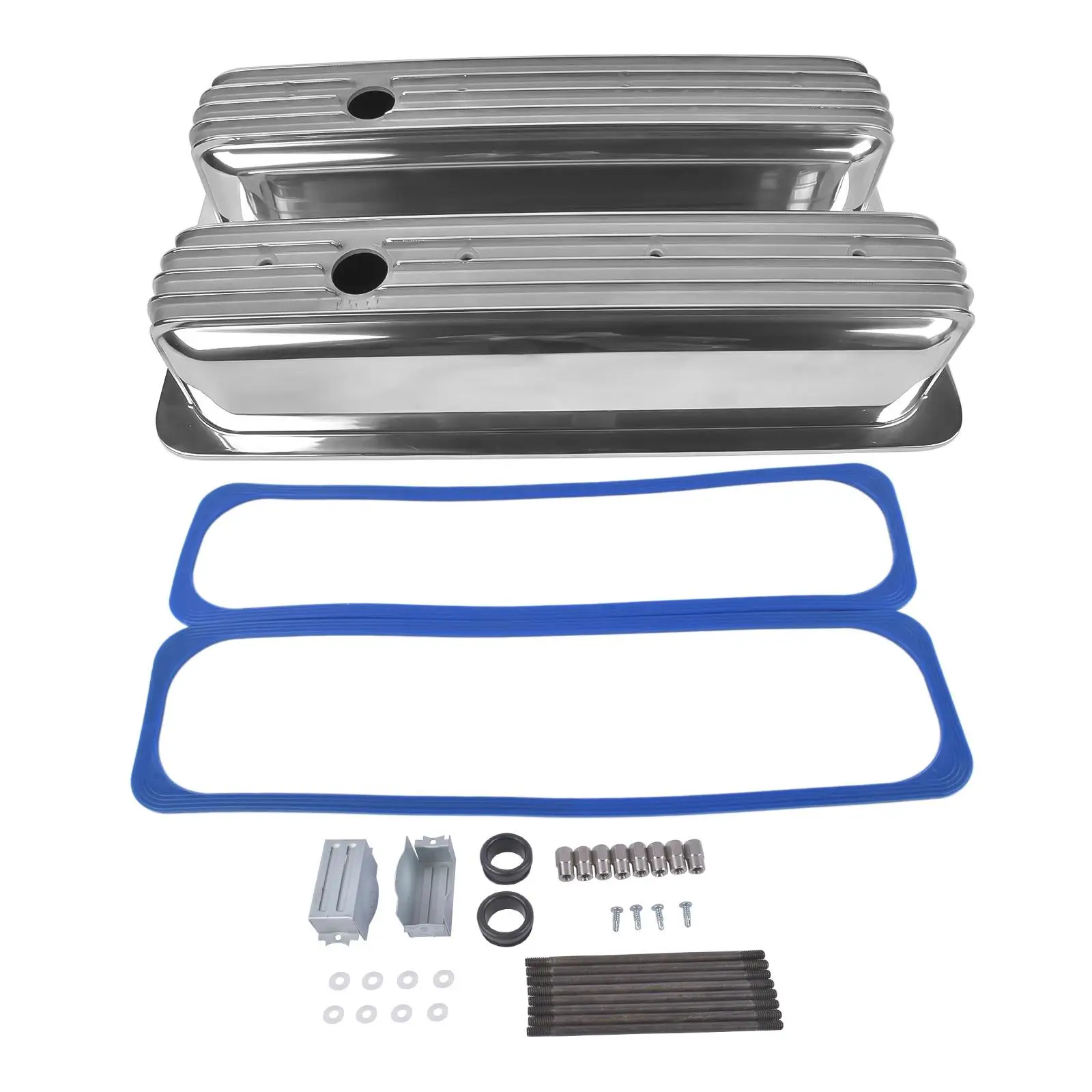 Pokrywy zaworów Vortec z wysokimi aluminiowymi żebrami AP02, polerowane, z centralnym śrubowaniem, czarne, do Chevy SBC 350 450 5.0L-5.7L