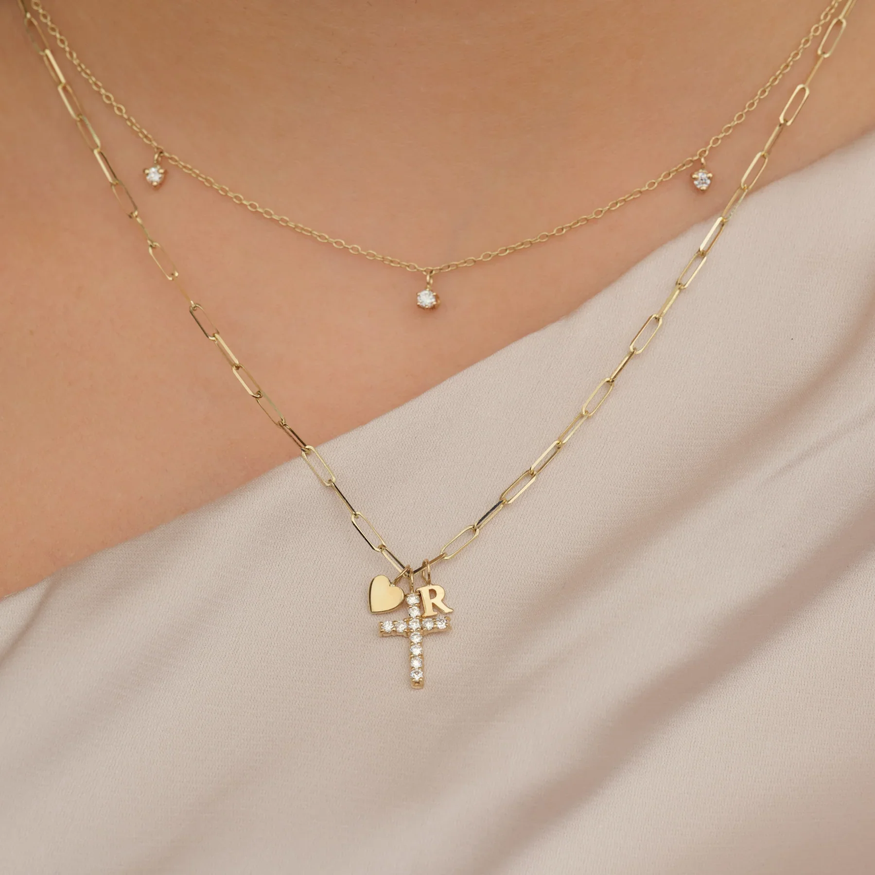 

Women's Personalized Cross Letter Heart Pendant Necklace 18k Gold Plated CZ Initial Disc Love Charm Paperclip Chain Jewelry Gift