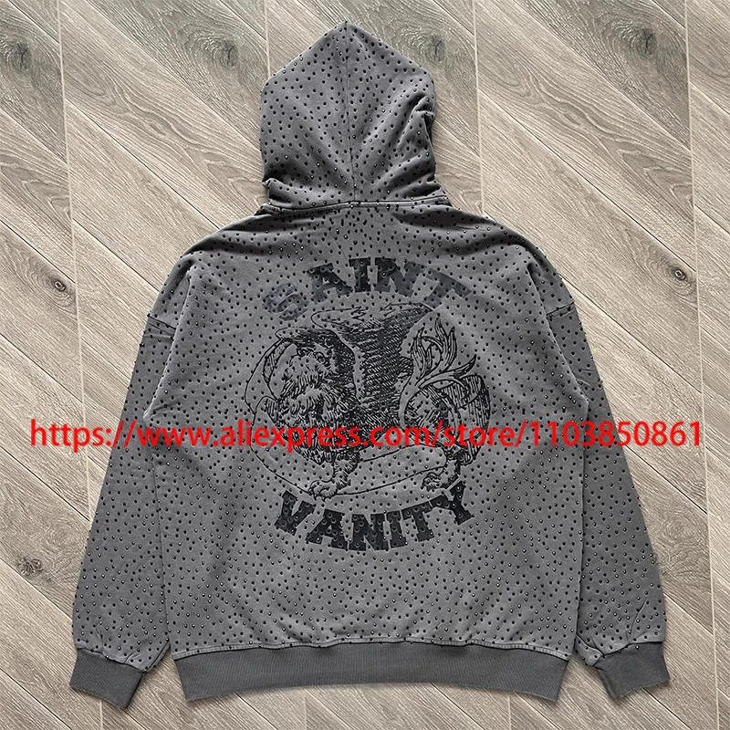 

Trend Brand SAINT VANITY Hoodie Full Hot Diamond Pattern Sweatshirts Casual Washed High-quality SAINT VANITY Hooded Sports Suit