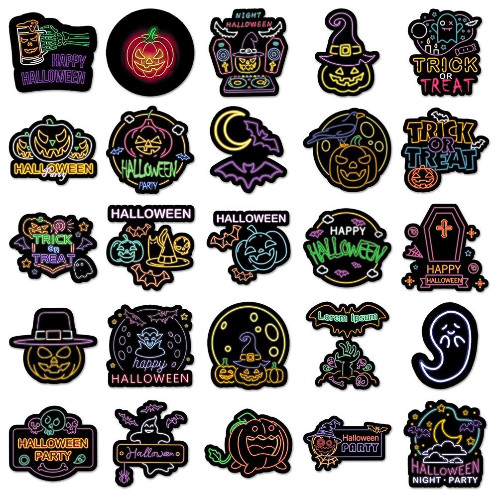 

10/30/50pcs Cool Halloween Neon Light Stickers Witch Ghost Cartoon Decals DIY Laptop Phone Luggage Car Graffiti Sticker Packing