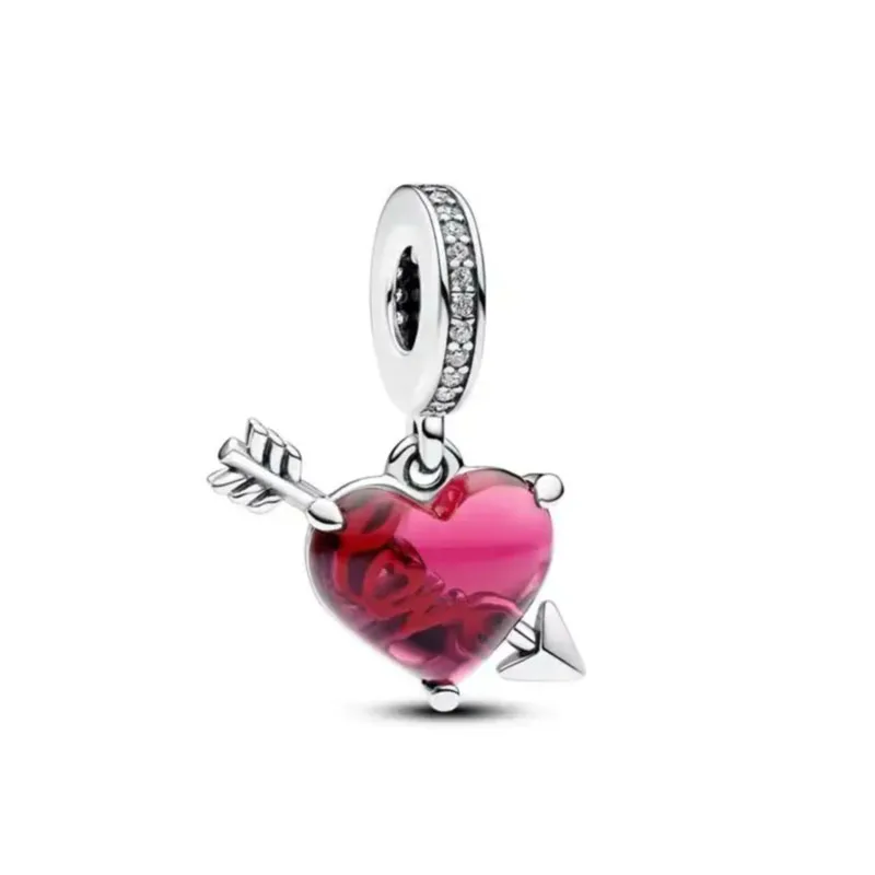 New Sparkling rose gold Charm Padlock Heart Key Pendant Bead Fit Original Pandora Bracelet Necklace Jewelry 925 Sterling Silver