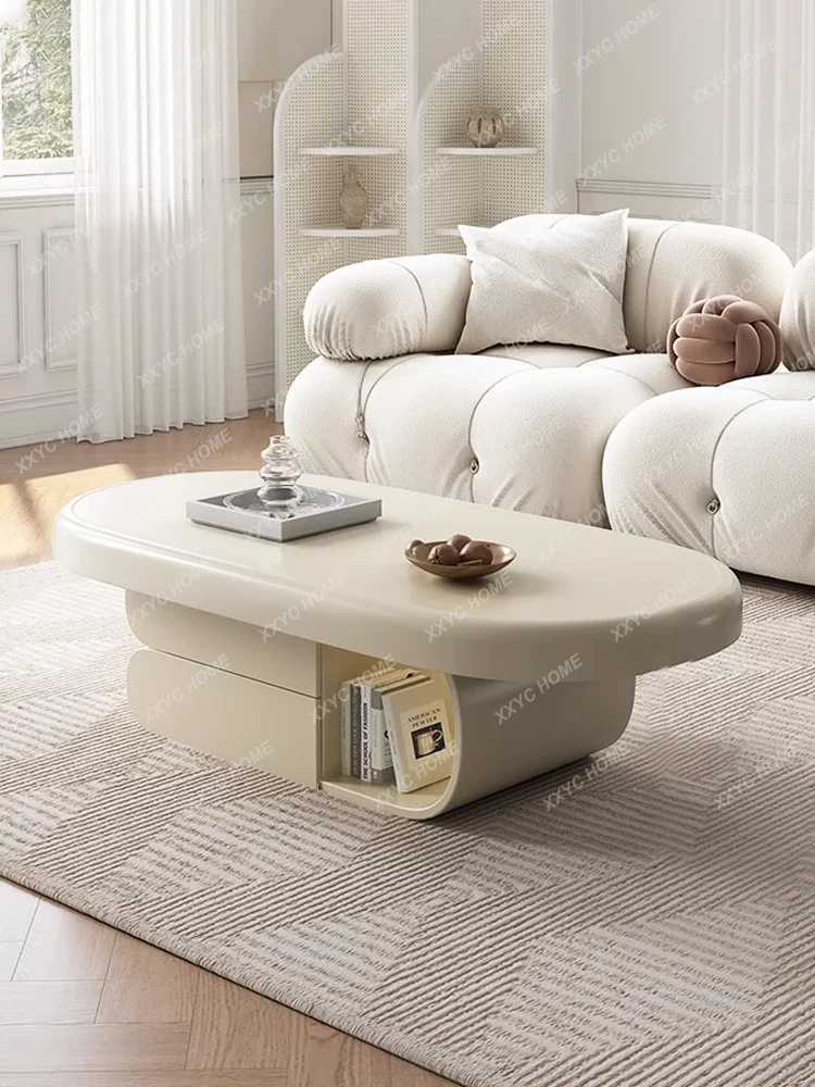 

Cream Style Coffee Table Living Room Home Small Apartment Internet Celebrity Advanced Oval