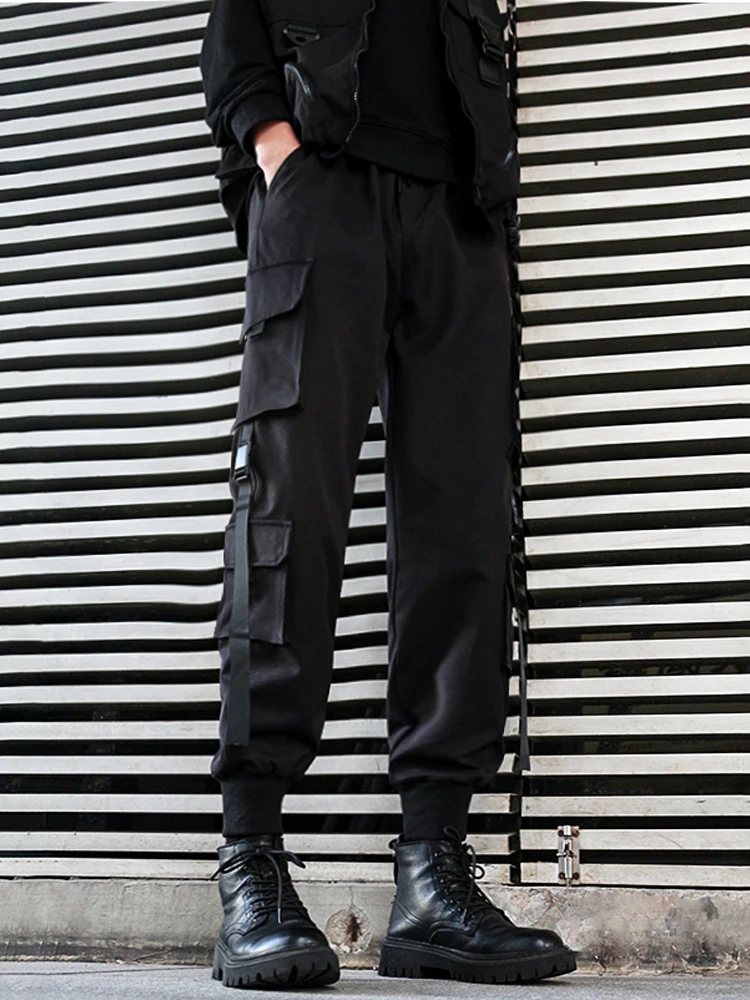 

Faionable Men's Bla Workwear Pants Autumn Winter Cuffed Casual Trousers Multi-ket Functional Loose Fit Youthful Sle