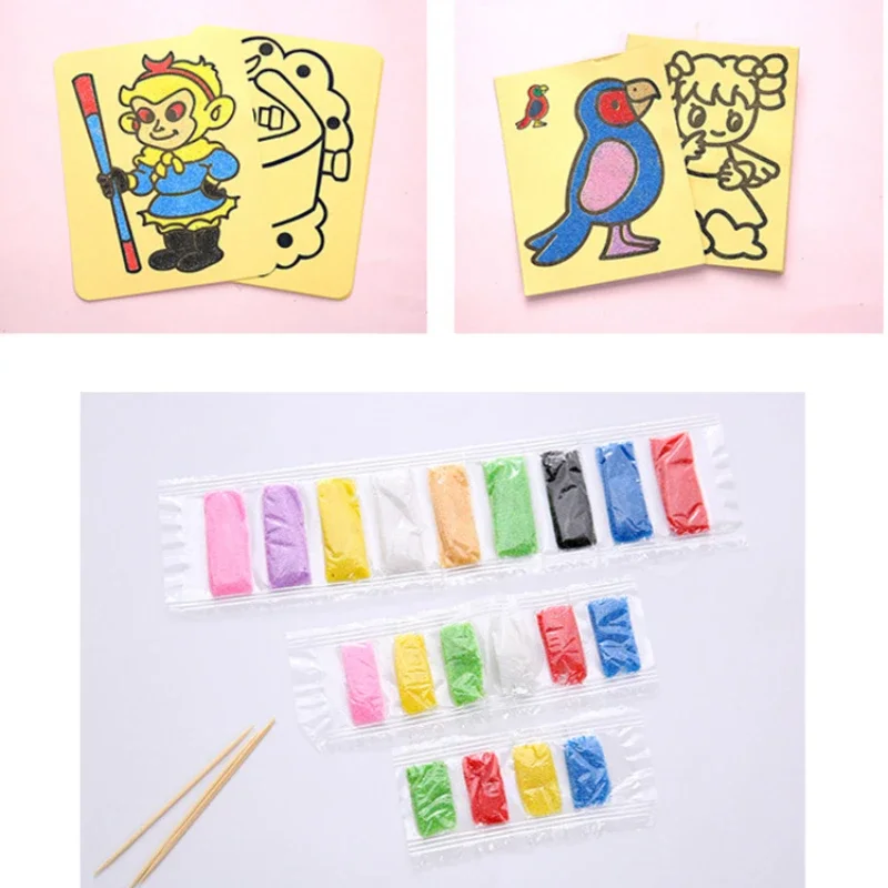 5Pcs/set Cute Cartoon Stick Figure Children Sand Painting Set Fun Kids DIY Colorful Sand Coloring Drawing Puzzle Game