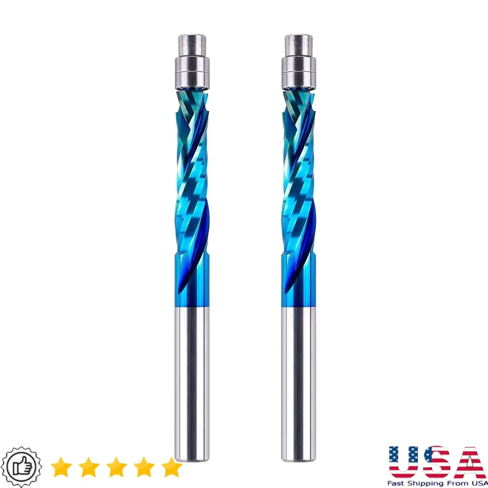

2PCS Flush Trim Router Bits Spiral Compression Cutting 1/4'' Shank 1-1/8'' Length Carbide Woodworking Tools