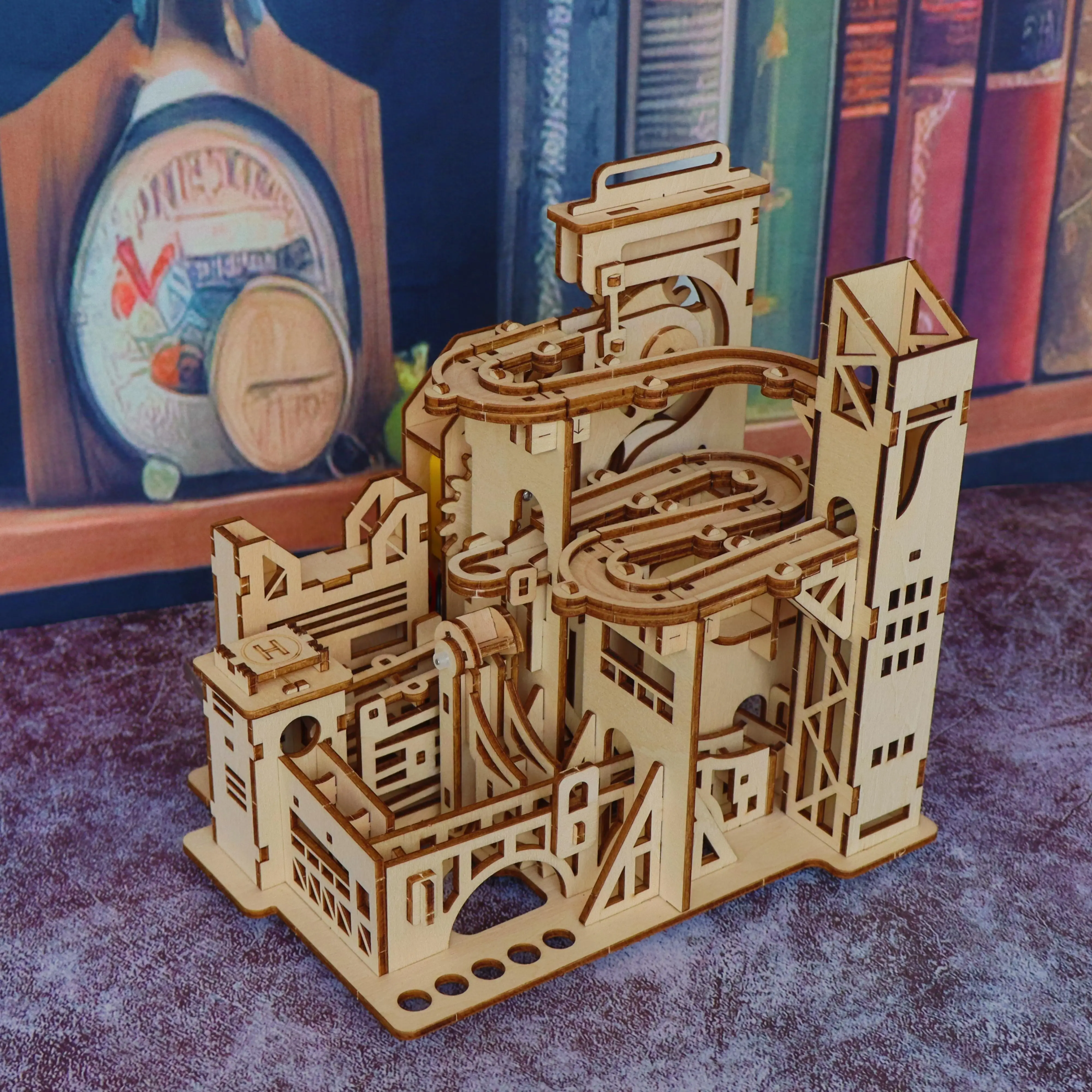 Pista meccanica puzzle in legno 3D, giocattolo di assemblaggio meccanico creativo, modello di struttura di trasmissione di simulazione, inter genitore-figlio