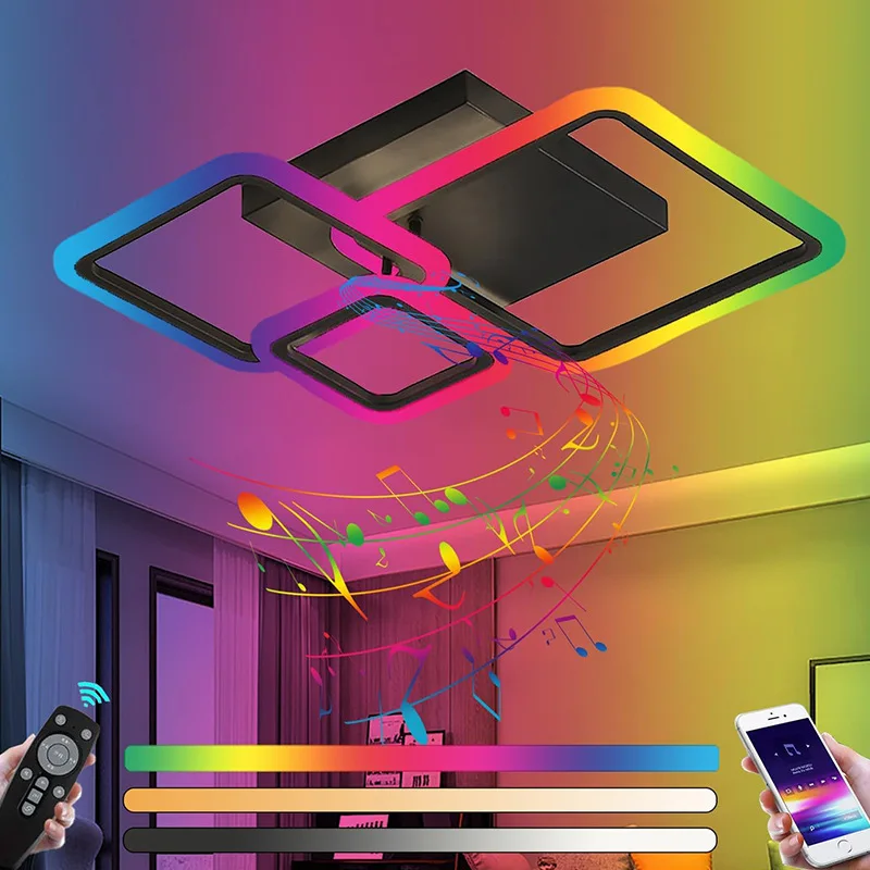 

RGB Modern Smart Bluetooth Ceiling Lamps with Remote Control and App Home Decor Bedroom Living Room LED Ceiling Light 27W