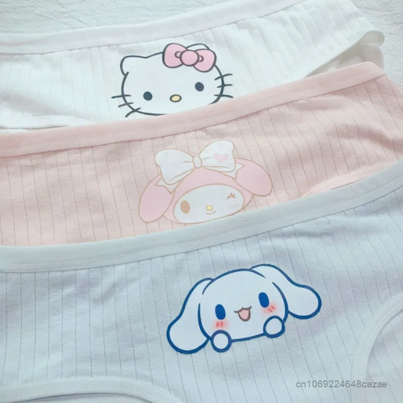 Sanrio Hello Kitty Underpants Y2k Girls Cartoon Cute Panties Cotton 3 Piece Set Cinnamoroll Melody Underwear Student Soft Briefs