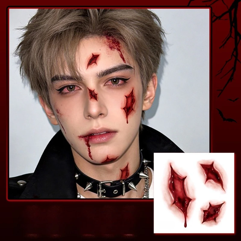 Halloween Temporary Tattoos Matte Makeup Horror Bloody Scar Waterproof Face Stickers for Party Cosplay Costume Face Decorations