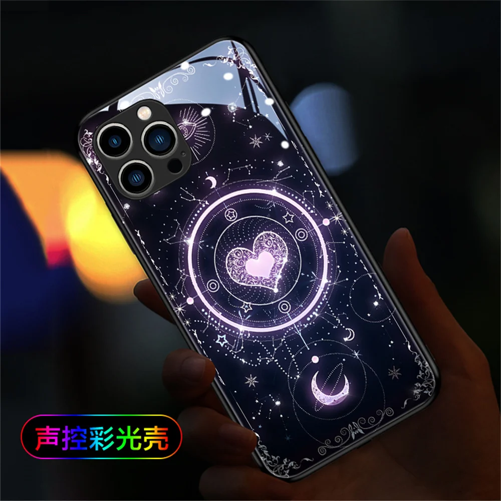 Tarot Card Love LED Light Glow Luminous Phone Case Voice Controlled Shells For iPhone 16 15 14 13 12 11 Pro Max X XR XS Plus SE