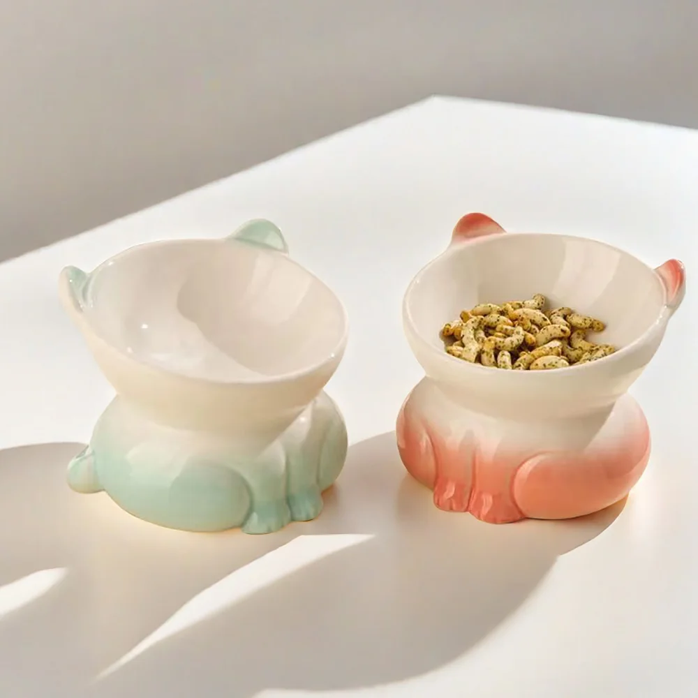 Ceramic Cat Bowl Cat Ear Cat Food Bowl High Footed Water Bowl