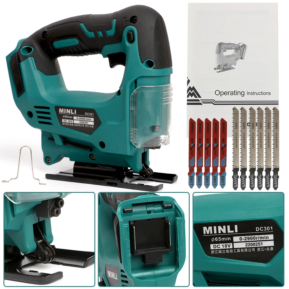 Cordless Jigsaw Cutter W/11x Blade For Woodworking Cutting Compatible With Makita 18V Battery