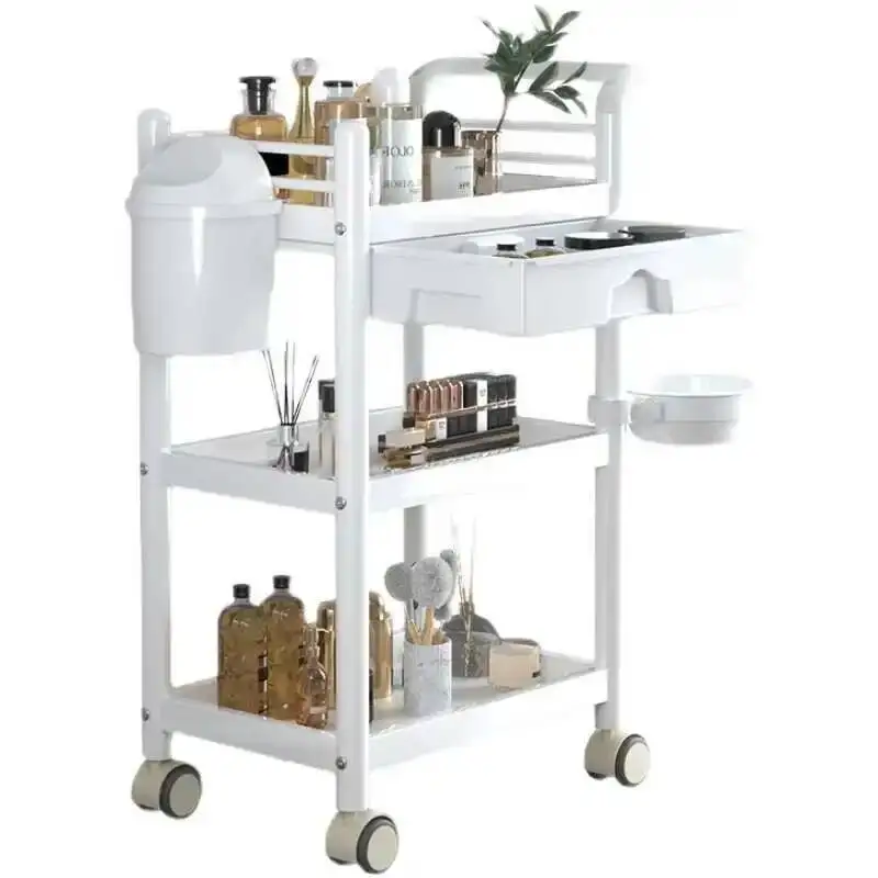 

Iron Salon Trolleys Multi-layer Simple Wrought Rack Modern Salon Furniture Beauty Salon Creative Household Trolley with Wheels
