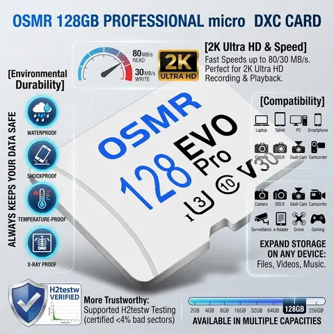 Micro TF&SD Card 128GB Small Capacity Memory 2GB 4GB 8GB 16GB High-speed SD Card Memory Flash Card Class 10 V30 for Phone/Camera