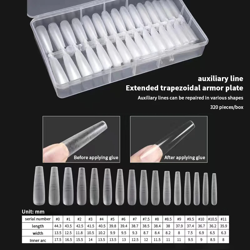 320 Stuks Amandel Doodskist Nagel Tips Met Extra Lijnen Multifunctionele Zachte Gel Volledige Dekking Nep Nagel Voor Uitbreiding Druk op Nagels