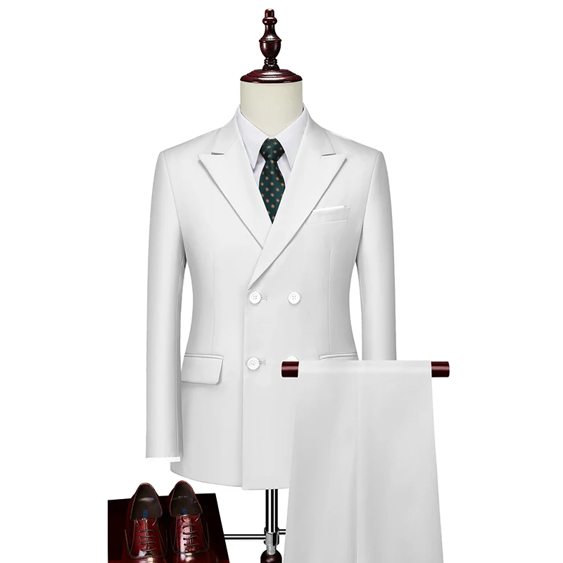 

Pure White British Style Slim Fit Two-Button Wedding Suit Anti-Wrinkle Easy Care Large Size Host Fat Special Suit Business Ca...