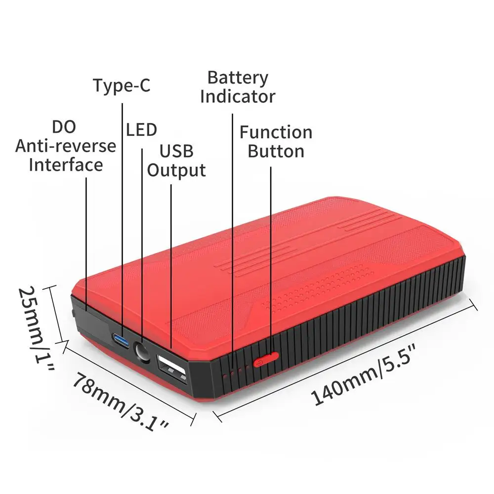 12V Car Jump Starter 20000mAh Portable Auto Battery Booster Charger Car Emergency Booster Power Bank Starting Device