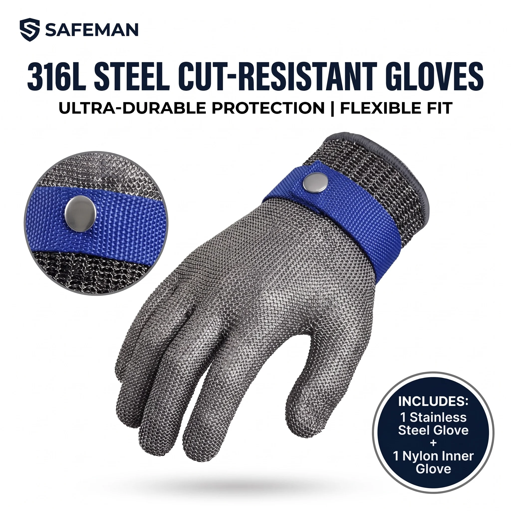 Cut Proof Gloves 316L Stainless Steel Wire Mesh Chain Mail Kitchen Cut Resistant Gloves Stab Proof Work Gloves with Liner