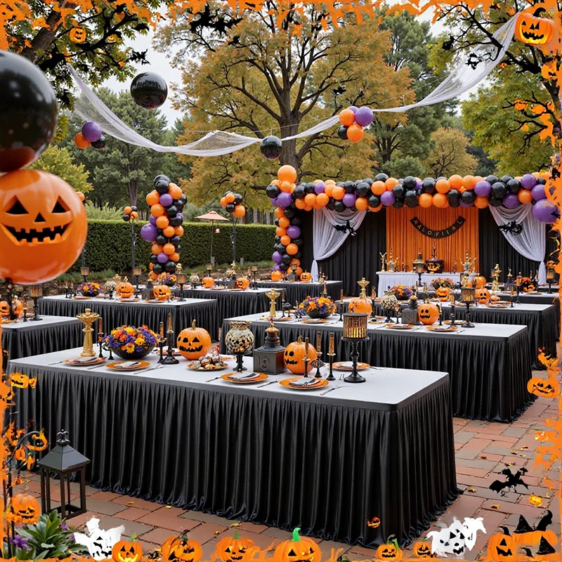 

2025 Halloween Thame Party Table Skirt Black Scary Decor For Party Dining Spooky Tablecloth Backdrop Haunted House Decorations