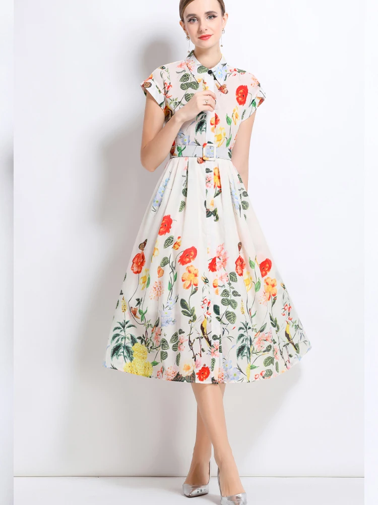 

Elegant Printed Slim Fit Short Sleeved Lapel Shirt Dress 2025 New Fashionable Summer Women'S Clothing