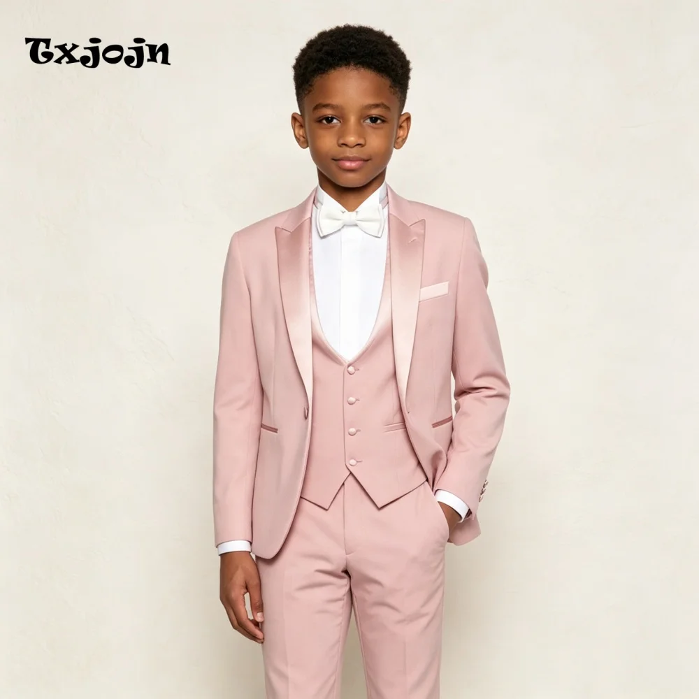 Formal Boys Suit Wedding Tuxedo Trend Pink Jacket Vest Pants 3 Piece Set Formal Clothes Holiday Party Blazer Kids Custom Outfit