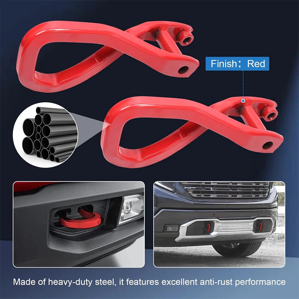 

Front Tow Recovery Hooks for GMC Sierra 1500 2019-2022 Red with Bolts 84280203 Durable Off-Road Accessories
