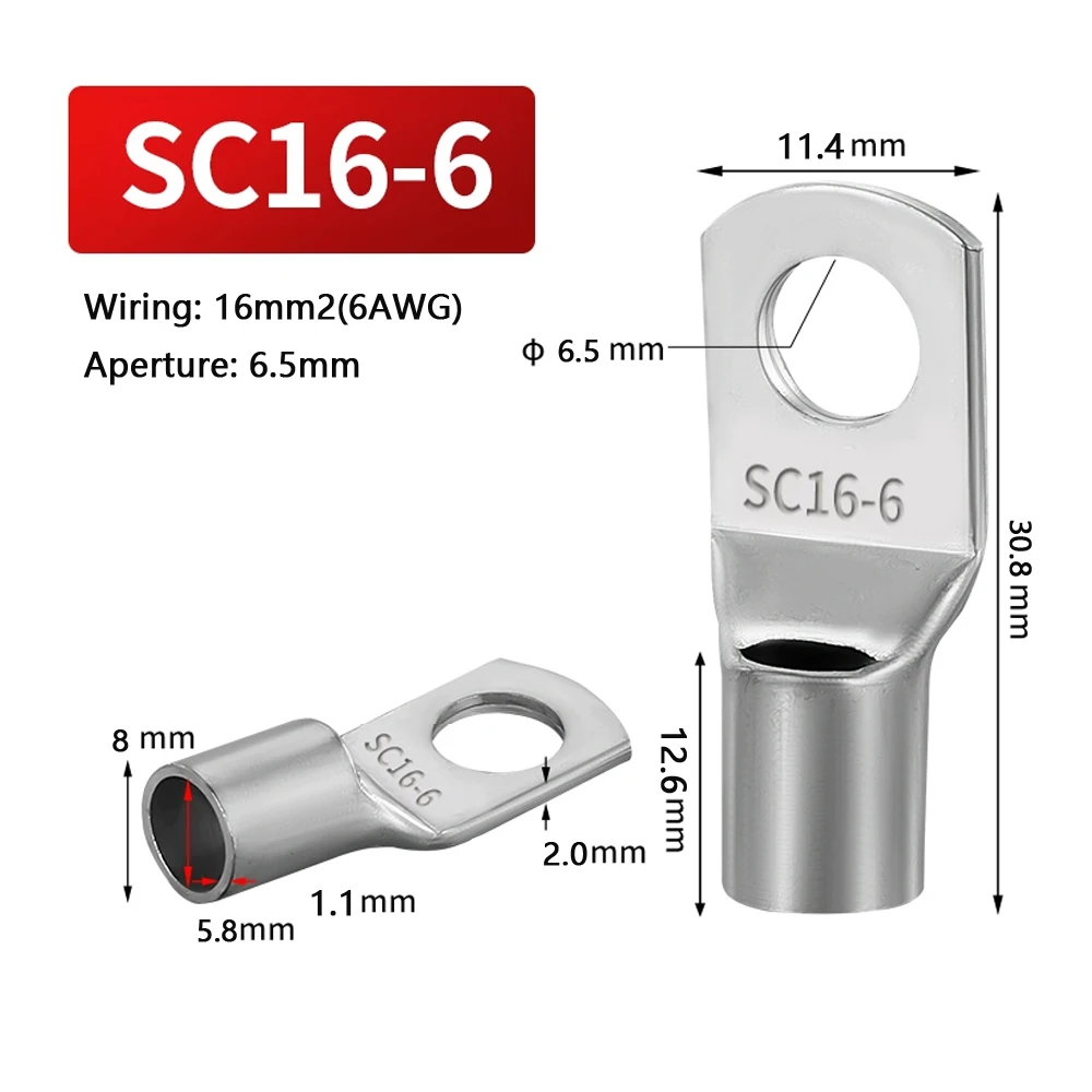 2/5/10/20/50 Stuks 6-70mm2 M6 M10 M8 M12 Vertind koperdraad Neus Terminal Crimp SC Type Lugs Ring Kabel Connector Kit SC25-8 SC35-8