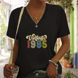V-neck Shirts Women’s Graphic 1980 To 1989 Short Sleeves Funny Artistic Font Printing Shirt Casual 1985 Birthday T-shirt