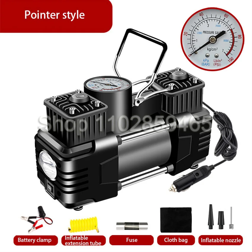 12V Portable Heavy Dual Cylinder Air Pump Automobile Air Compressor Tire Inflator High-pressure Inflation Pump