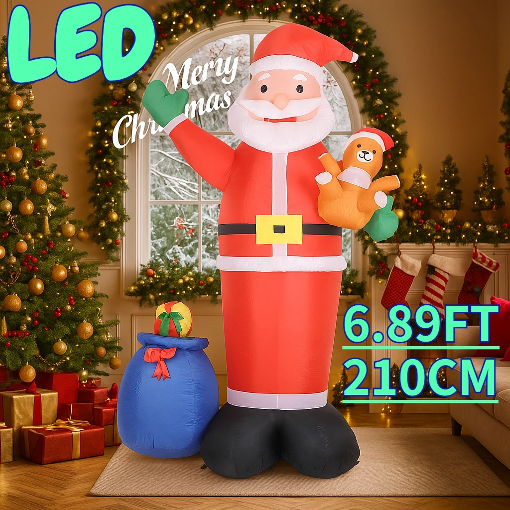 6.89FT LED ألعاب قابلة للنفخ سانتا كلوز شنطة هدايا تيدي بير عيد الميلاد ساحة الحديقة الطرف الديكور عيد الميلاد لوازم المنزل الحلي الهدايا