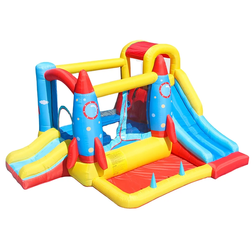 Customized  Space Rocket Design Jump Castle Combo With Two Slide And Pool Bouncing Castle Inflatable Bounce House For Kids