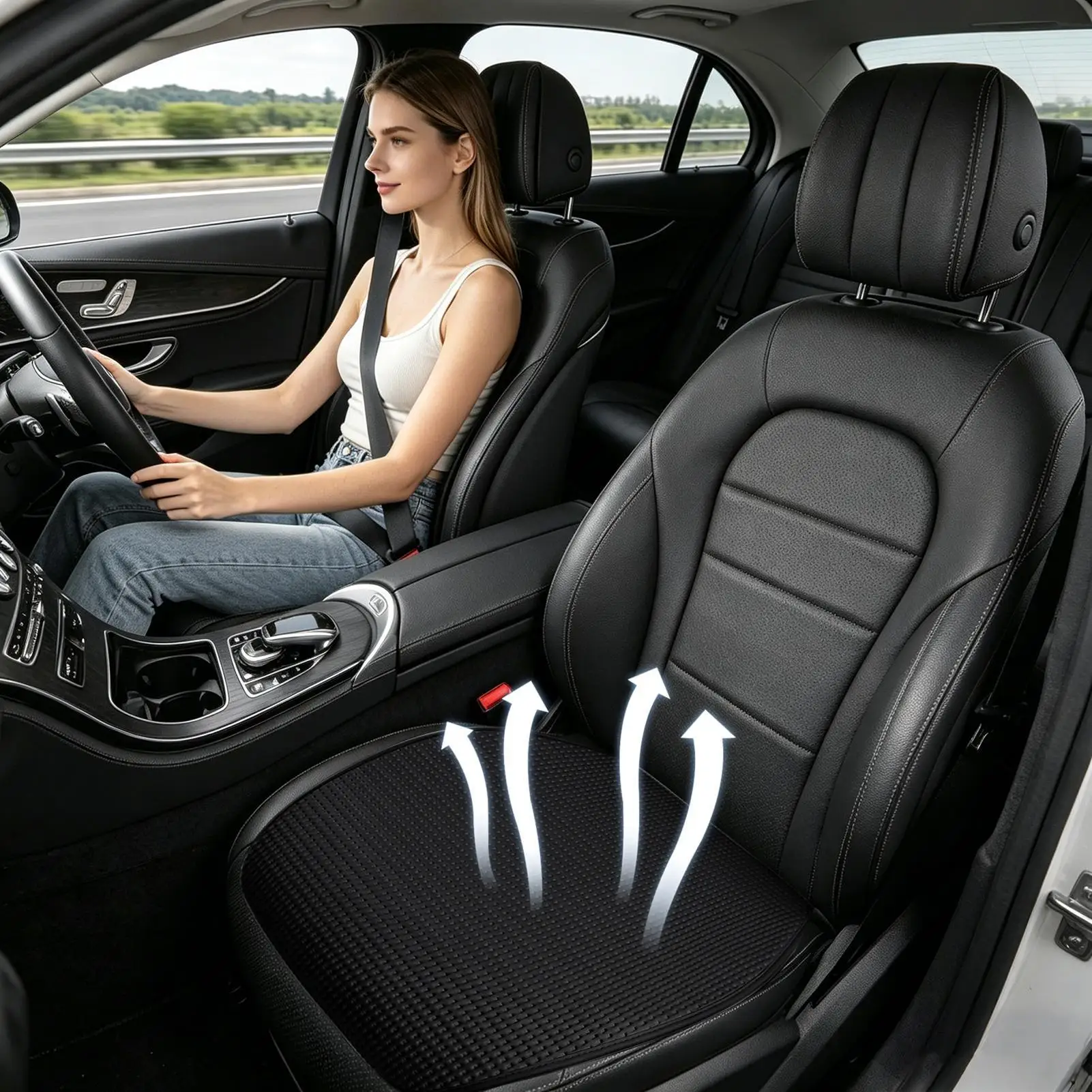 

Driver Seat Cushion Non-Slip Breathable Cooling Car Seat Protector Office Chair Cushion For SUV RV Sedan Vehicle Travel Driving