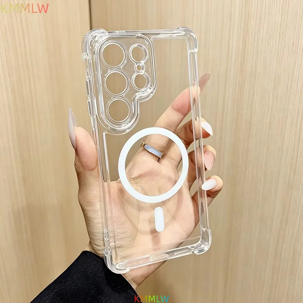 For Magsafe Case For Samsung Galaxy S21 S22 S23 S24 S25 S26 Ultra Plus S24 S23 FE S25edge Magnetic Transparent Shockproof Cover