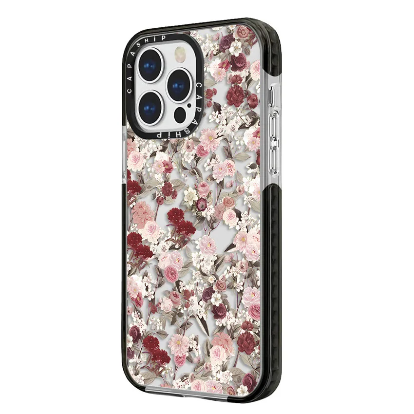 Small Reddish Pink Flowers Case For iPhone 16 15 14 13 12 11 Pro X XS XR Max 7 8 Plus SE Soft TPU Shockproof Back Cover