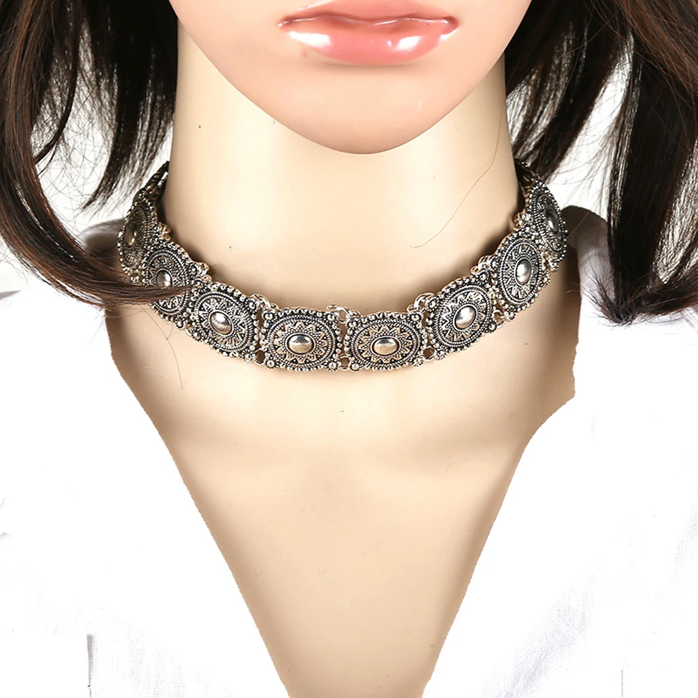 Collier ras du cou Vintage en alliage sculpté pour femmes, collier rond ethnique traditionnel Boho, bijoux de déclaration, cadeau