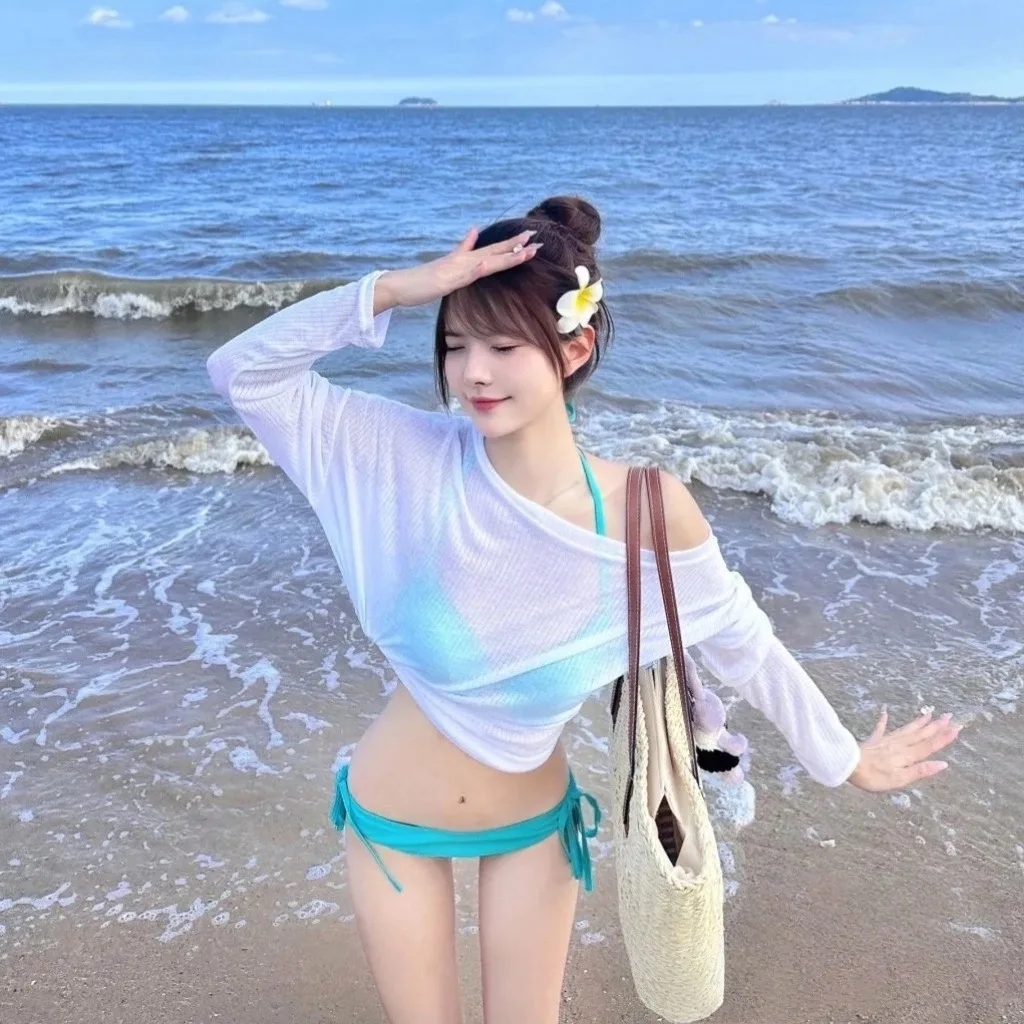 

Новый сексуальный раздельный купальник-бикини 2025 года для женщин, с защитой от солнца, больших размеров, для пляжного отдыха и термальных источников, треугольный дизайн...