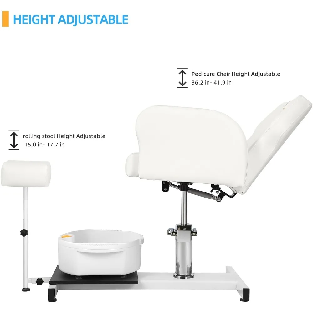 Reclining Pedicure Chair Station, 360° Rotation Hydraulic Adjustable Spa Pedicure Chair No Plumbing Unit Station with Foot Basin