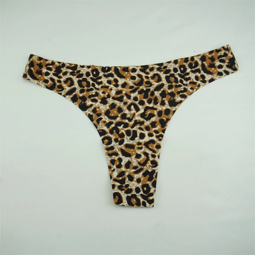 3 قطعة الحرير الجليد المطبوعة ثونغ مثير النساء سراويل سلس ليوبارد الملابس الداخلية السيدات لينة منخفضة الارتفاع سلسلة الملابس الداخلية #4