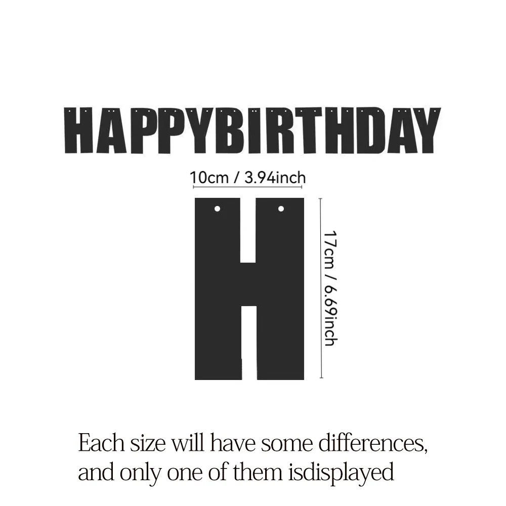 Geburtstagsbanner mit schwarzem Hintergrund und weißen Buchstaben, Partydekoration zum Geburtstag, festliche Dekoartikel – Detail 2