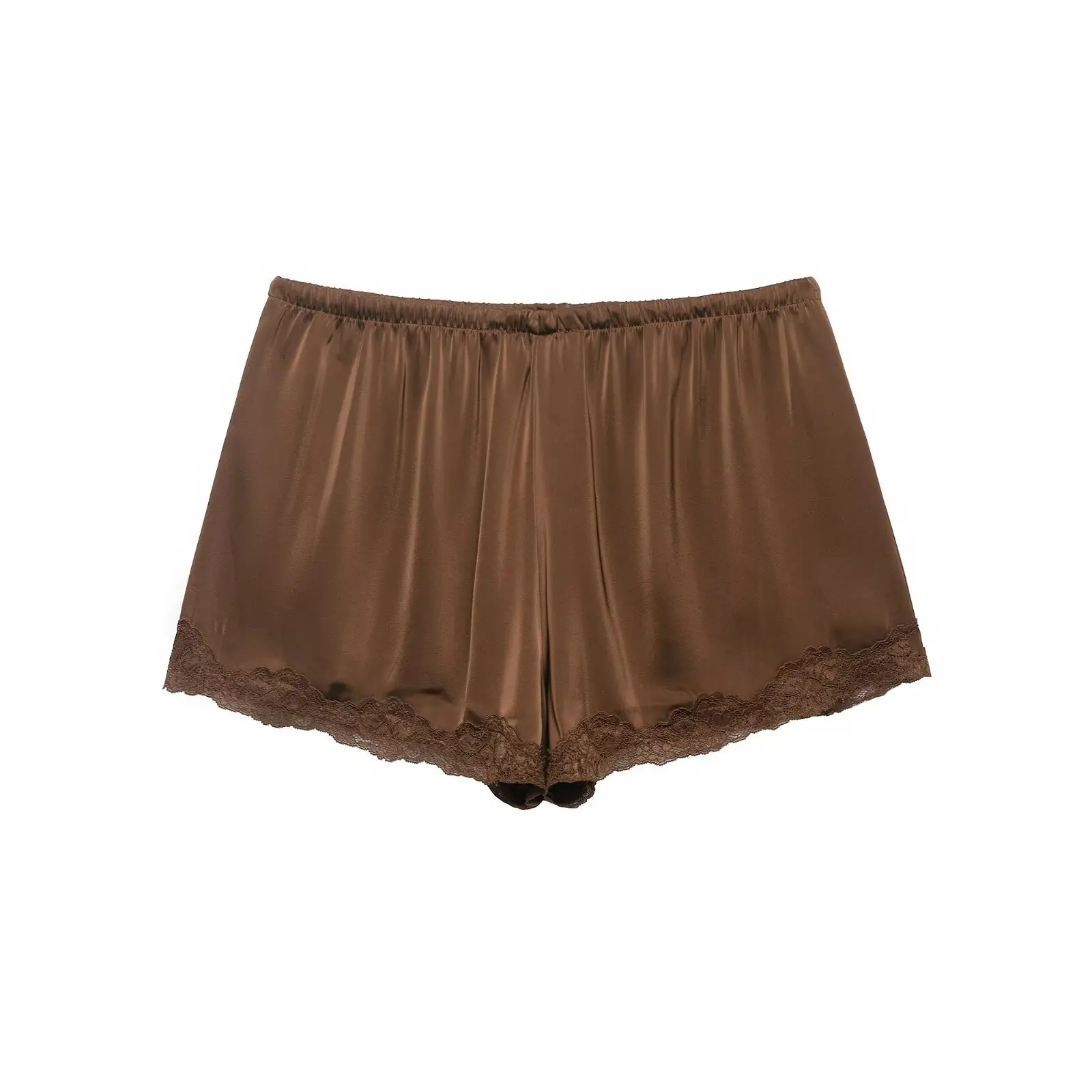 Women Solid Satin Mini Shorts, Stretchy Waist Lace Patchwork Casual Summer Shorts 2026