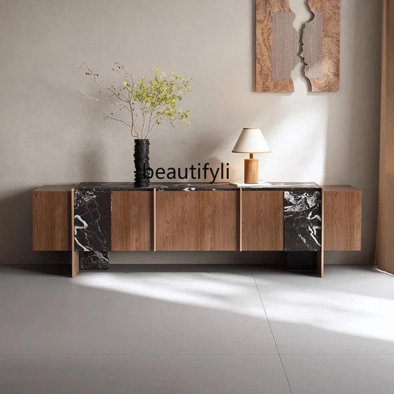 

Medieval walnut solid wood TV cabinet living room home villa light luxury wall storage cabinet storage, floor cabinet