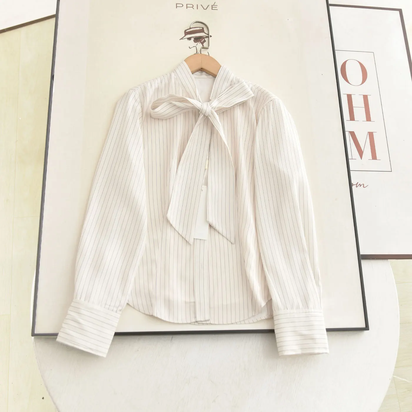 

Женская блузка Ele Stripe с воротником-стойкой, весна 2026, дышащая, свободного кроя, с длинным рукавом, нежная, модная, стройнящая