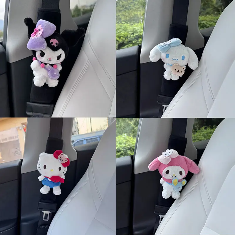 Kawaii Cartoon Character Kuromi Car Shoulder Pads Cute Shoulder Pads Car Dolls Interior Decoration Safety Belt Protective Cover